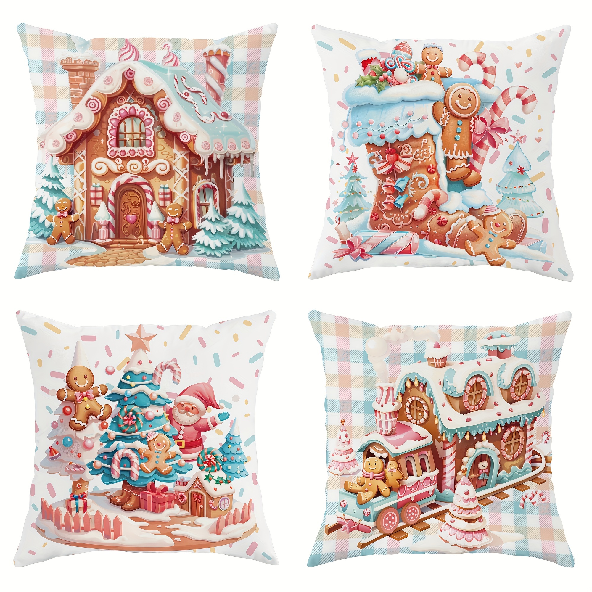 

4pcs Set Of Polyester Christmas Crutch , Decorative Cushion , Suitable For Sofa And , 18x18 - - No