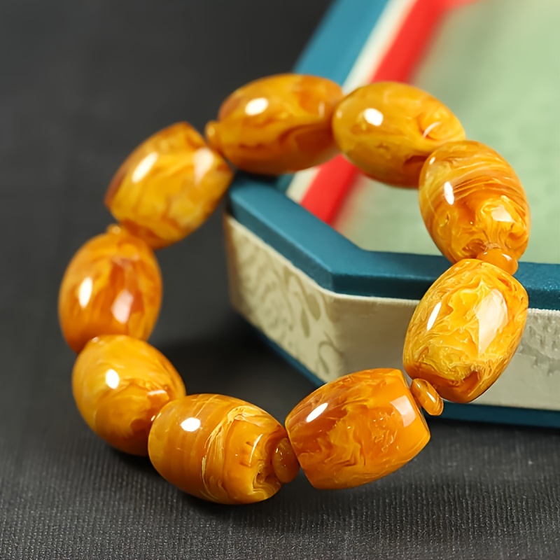 Vintage Resin Bead Bracelet for Men & Women, Intricate Design
