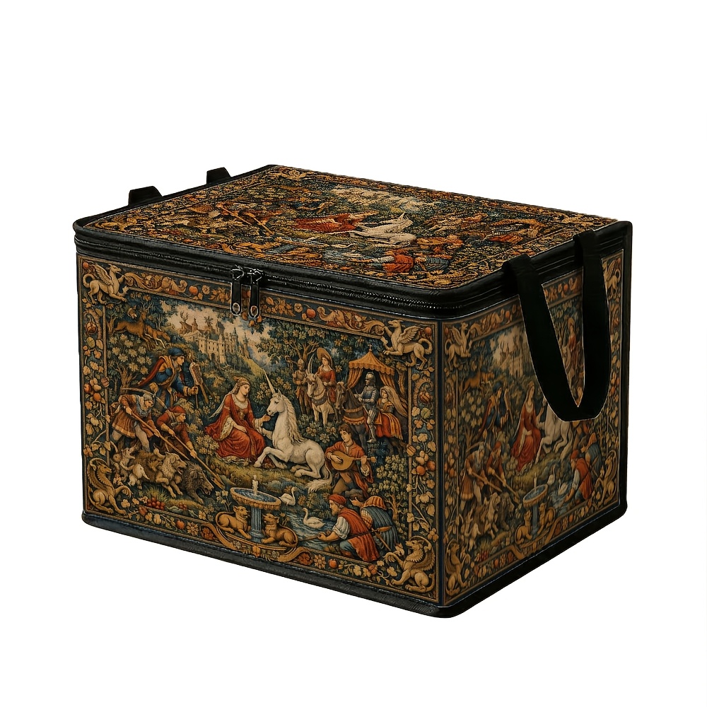 TEMU 1 Medieval Renaissance History Storage Box With Lid- Nobleman Horse- Large Capacity Foldable Organizer, Durable Polyester Fabric, Zipper Lid,