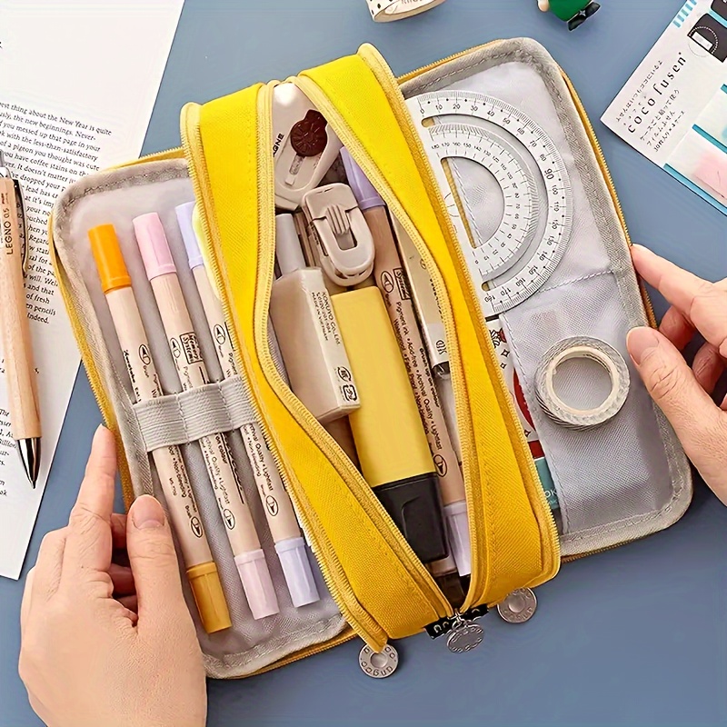 

Large Capacity Canvas Pencil Case, Multi-functional 3-layer Pen Bag For Middle School And High School Students - Durable And Spacious Stationery Organizer