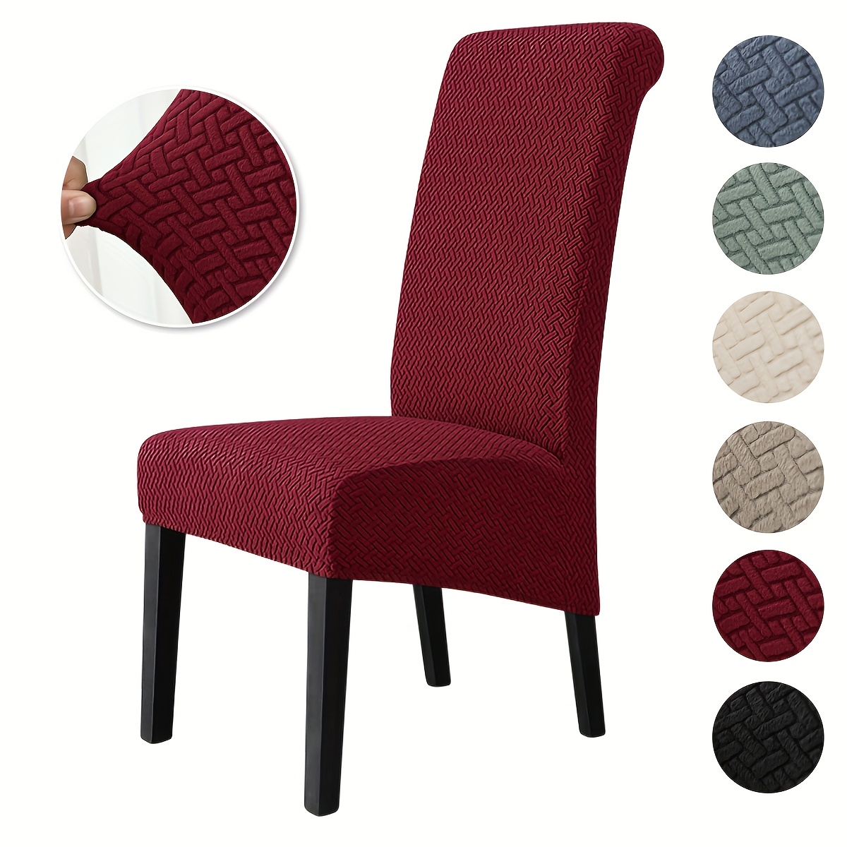 1pc Solid Striped Check Elastic Jacquard Plus Size High-back Chair Cover, Living Room Bedroom Hotel Chair Decoration