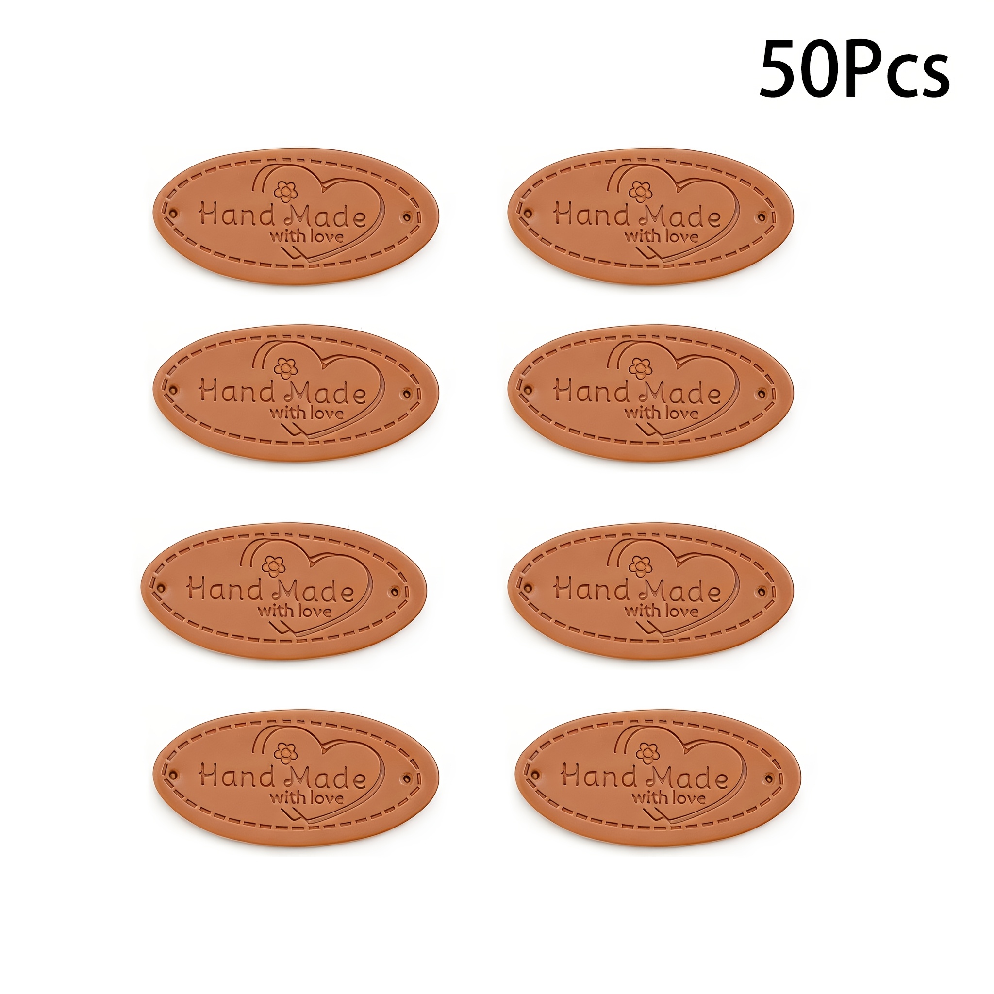 50 Handmade Pu Leather Labels, Heart-shaped Pattern, Garment Sewing Accessory Tags
