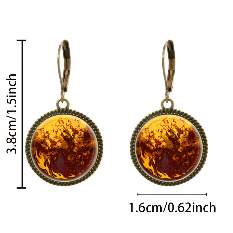 2pcs Teal Classic Pendant Earrings Set, Flame-Wrapped Design