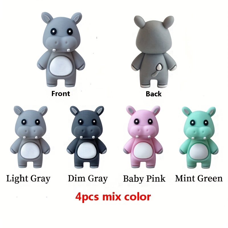 Image of 4pcs 3d Silicone Bead Hippo, Assorted Colors, Cartoon Beads For Diy, Beaded Pens, Bracelet Pendants, Decorative Beads