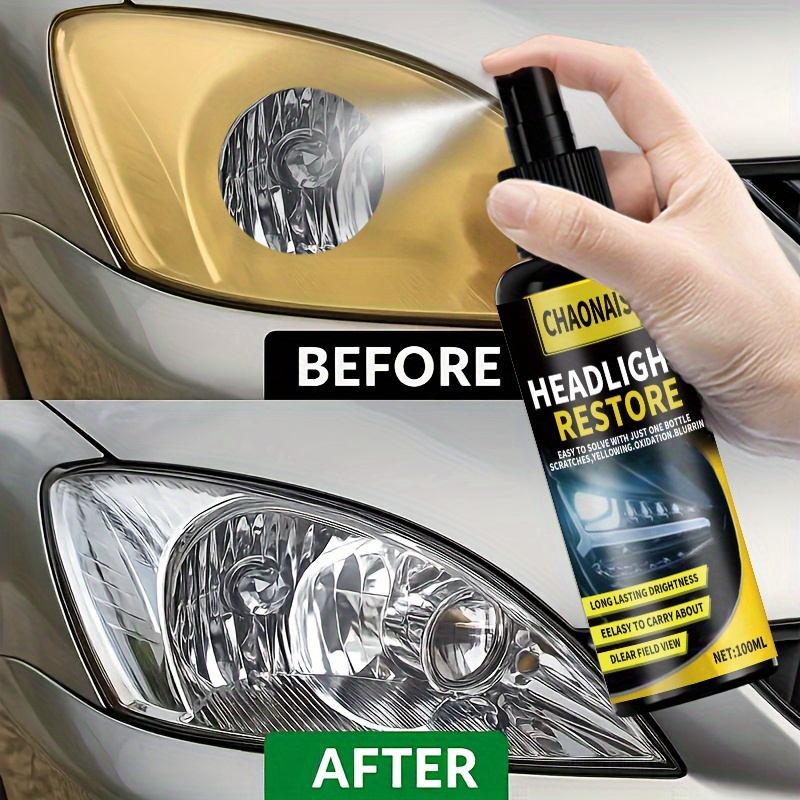 Car Headlight Restoration Spray - Car Headlight Restoration Polish, Designed to Repair Yellowing, Blurring, Oxidation And Scratches, Quickly Restore Light Clarity, Improve Light Brightness, Improve Night Driving Vision, Enhance Driving Safety