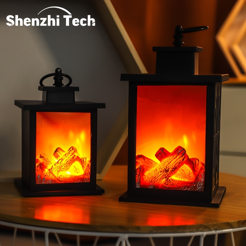 

Shenzhi Tech Led Fireplace Lantern - Portable Tabletop Flame Effect Light, Battery Powered With Shade, Push Button Control, Polished , Usb Compatible, Home Decorative Indoor Lighting