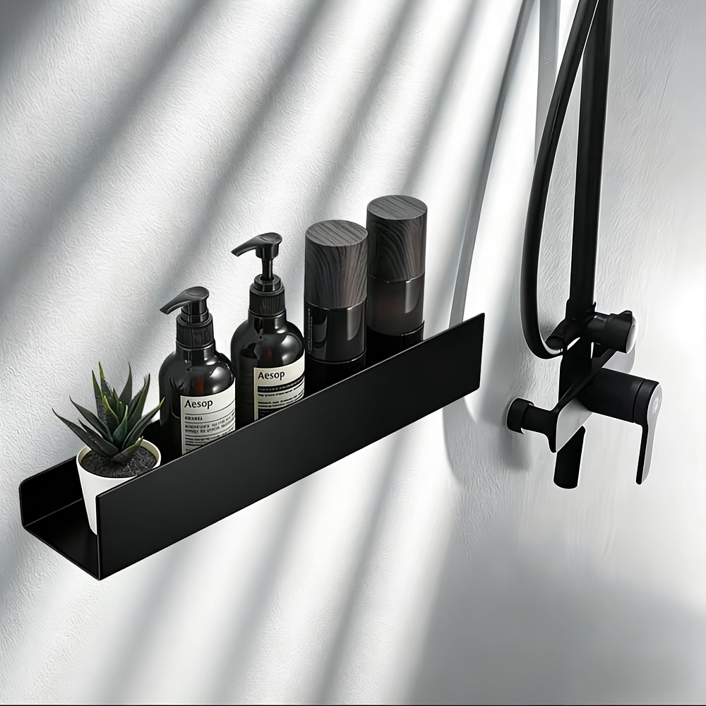 TEMU Estante Flotante Metálico Negro Elegante - Organizador Moderno para Baño, Ducha y Tocador, Estante de Pared Minimalista a Prueba de Óxido para