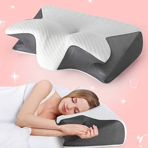 Cuscino per il collo in memory foam - Cuscino per il collo sagomato, rimbalzo lento, cuscino per il collo rilassante, biancheria da letto per chi dorme sulla schiena e su un fianco, adatto a varie posizioni di sonno, regalo per anziani e genitori