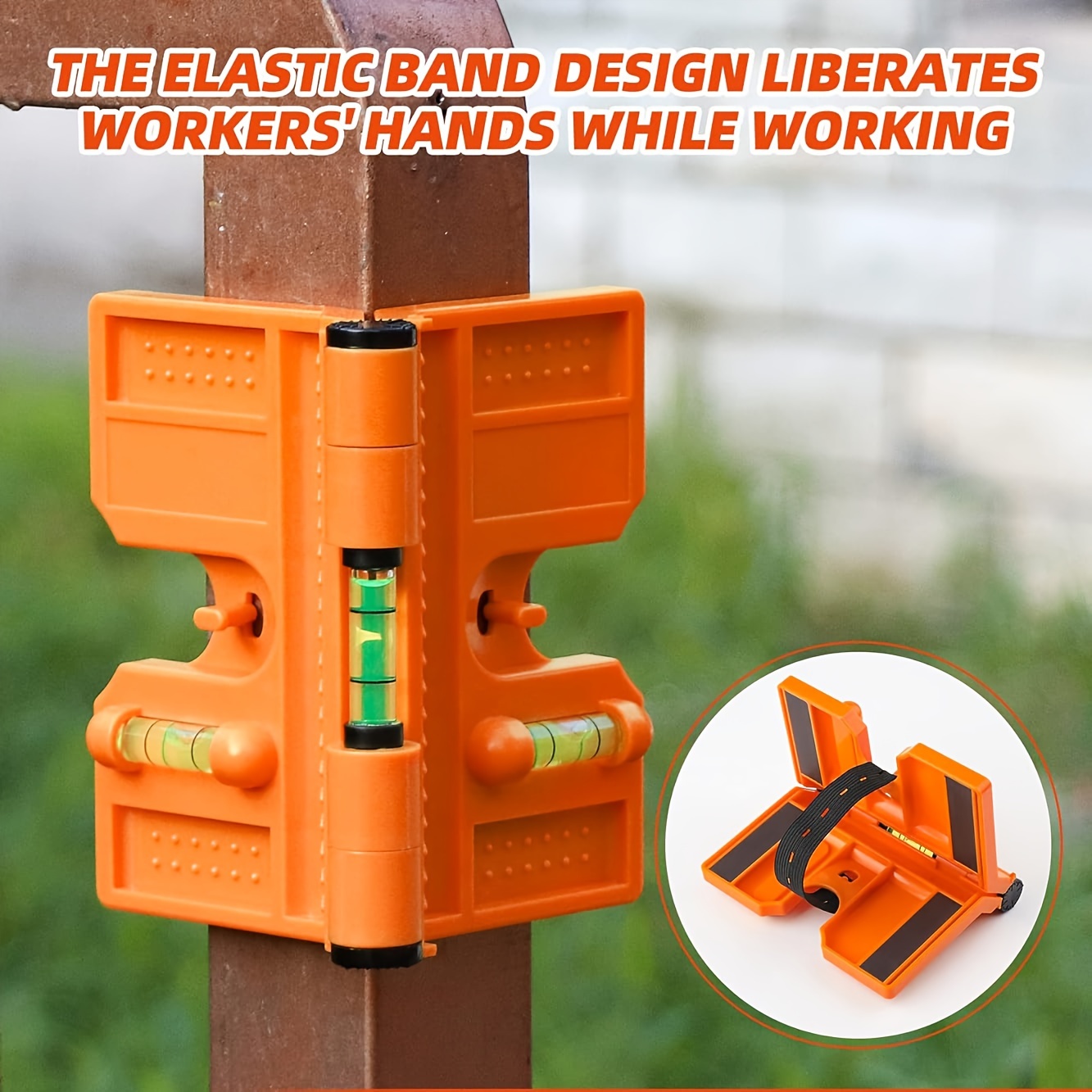 270 adjustable magnetic post level foldable tool with 3 bubble vials hands free elastic loop   abs resin orange details 1