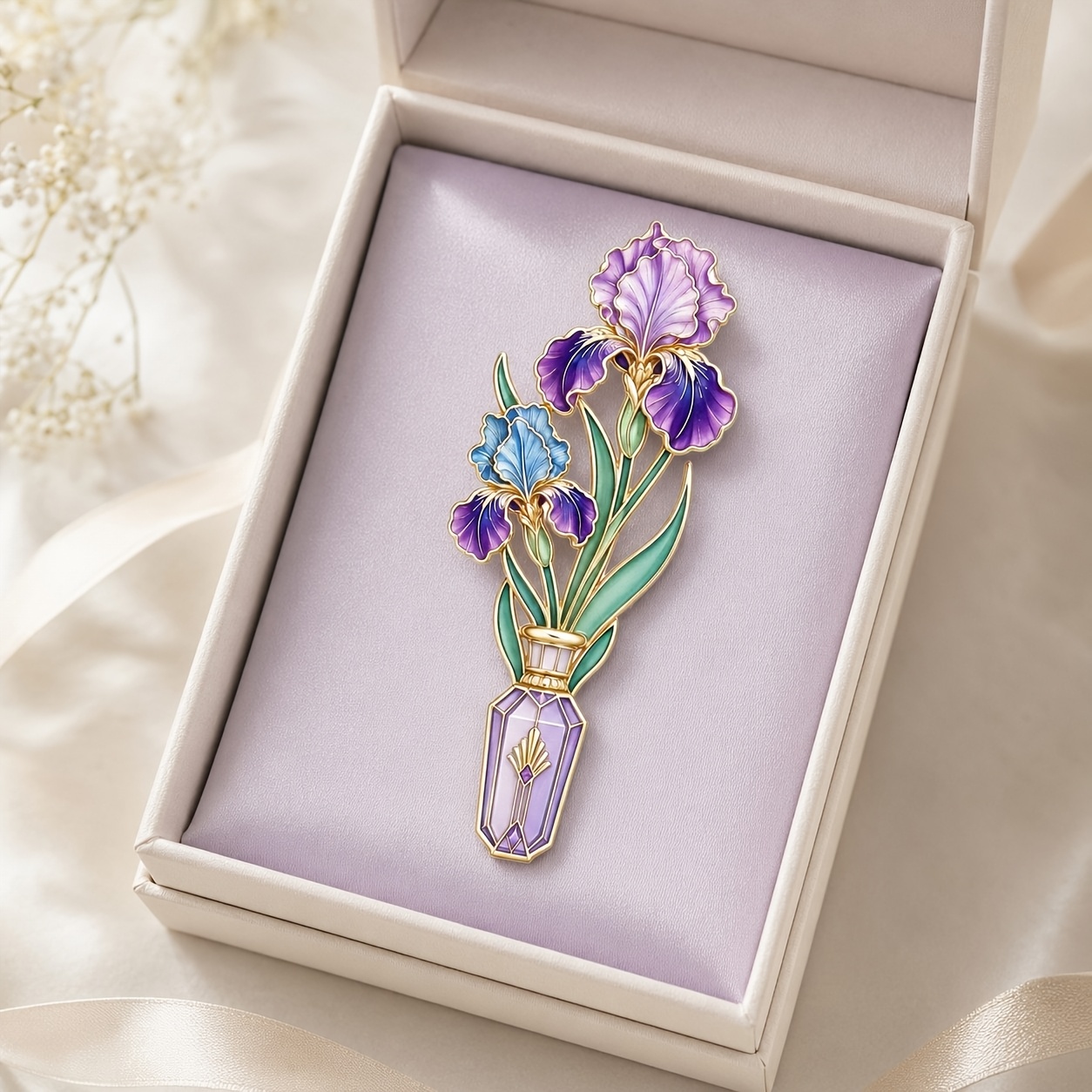 French Light Luxury Iris Enamel Badge, Elegant Flower Pin