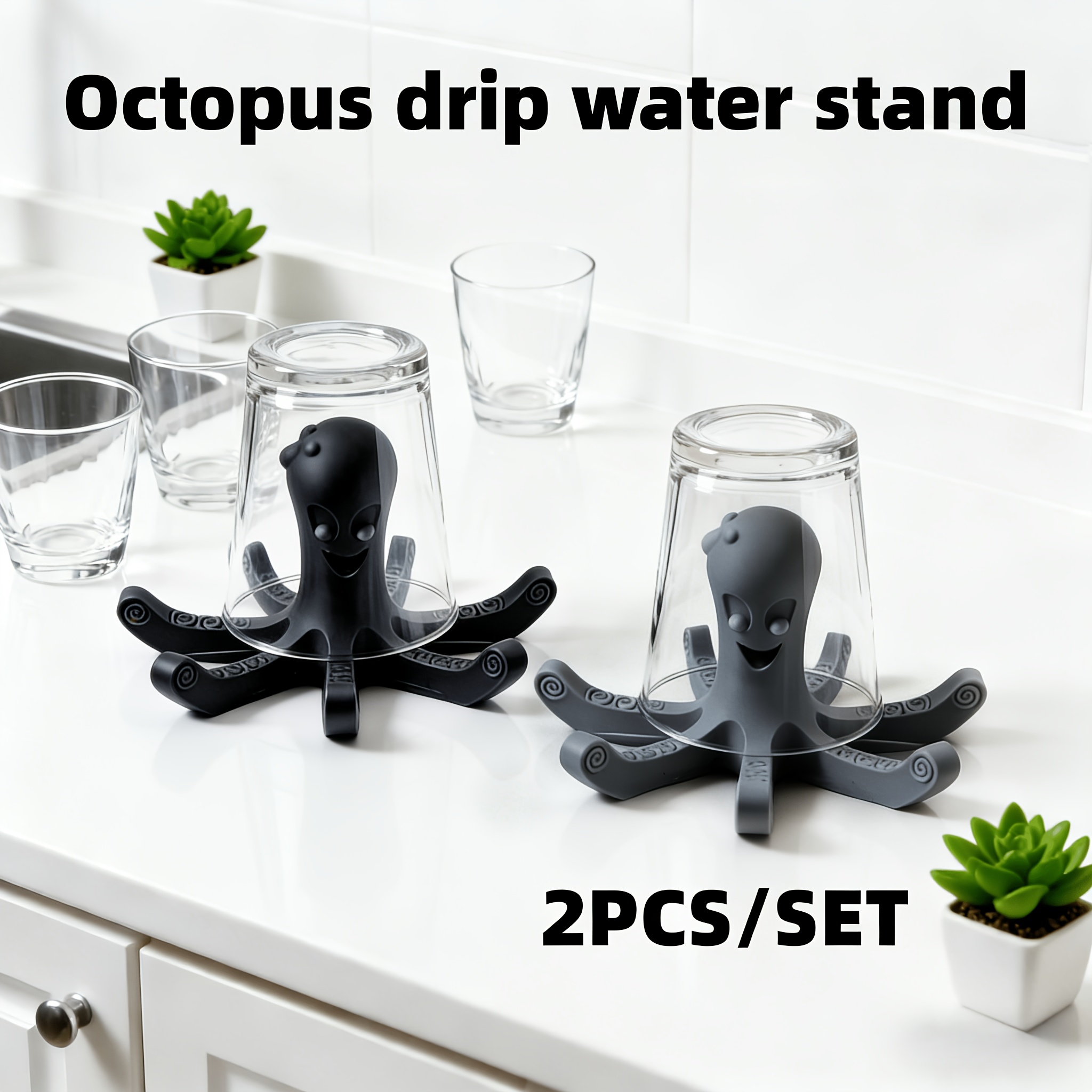 Image of 2-cup Drying Rack, Cute Octopus Drain Rack, Wine Glass Holder, With 6 Realistic-textured Support To Cup Shapes, Enhances Drying . Made Of Lightweight Plastic To Counter Space, Features A Non