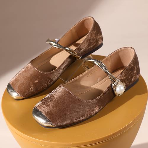 womens pearl decor flat shoes elegant square toe ankle strap shoes lightweight comfortable shoes