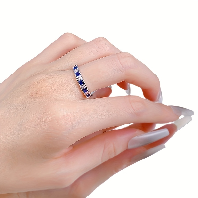 Women's 4mm Wide Blue and White Mixed Cubic Zirconia Ring