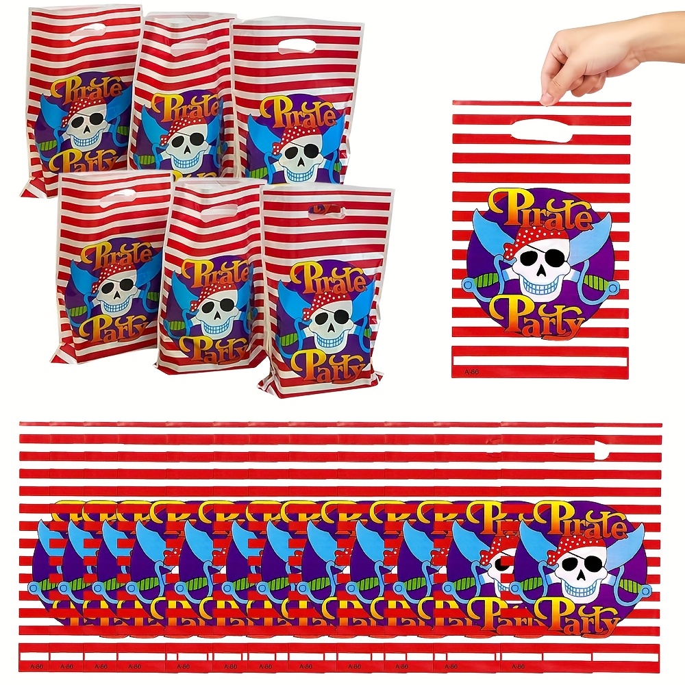 Image of 30pcs Pirate Party Favor Bags, Red And White Stripe Goodie Bags Decorations For Nautical Or Pirate Themed Birthday Party Supplies