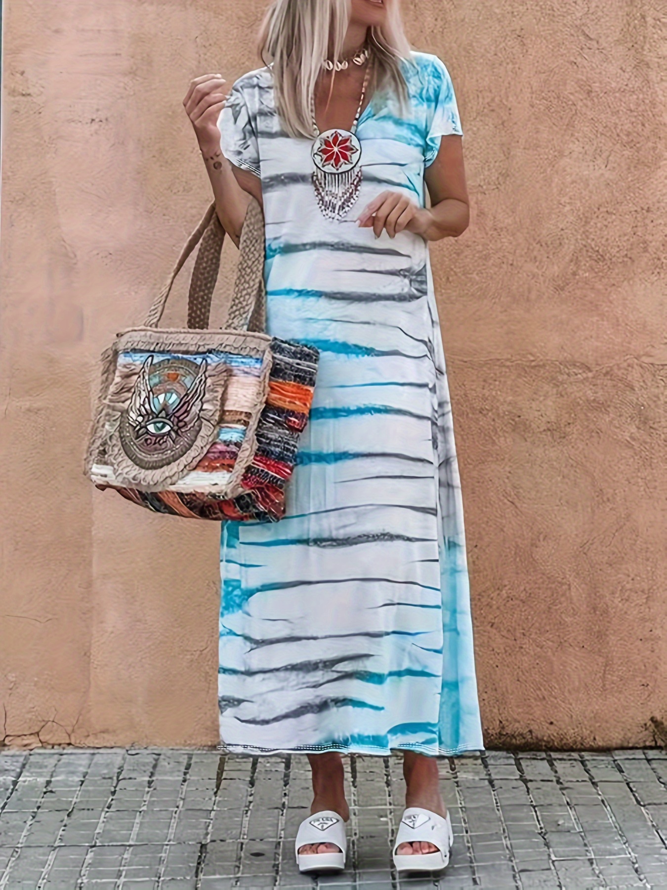 plus size irregular stripe print loose dress casual short - Temu Mauritius
