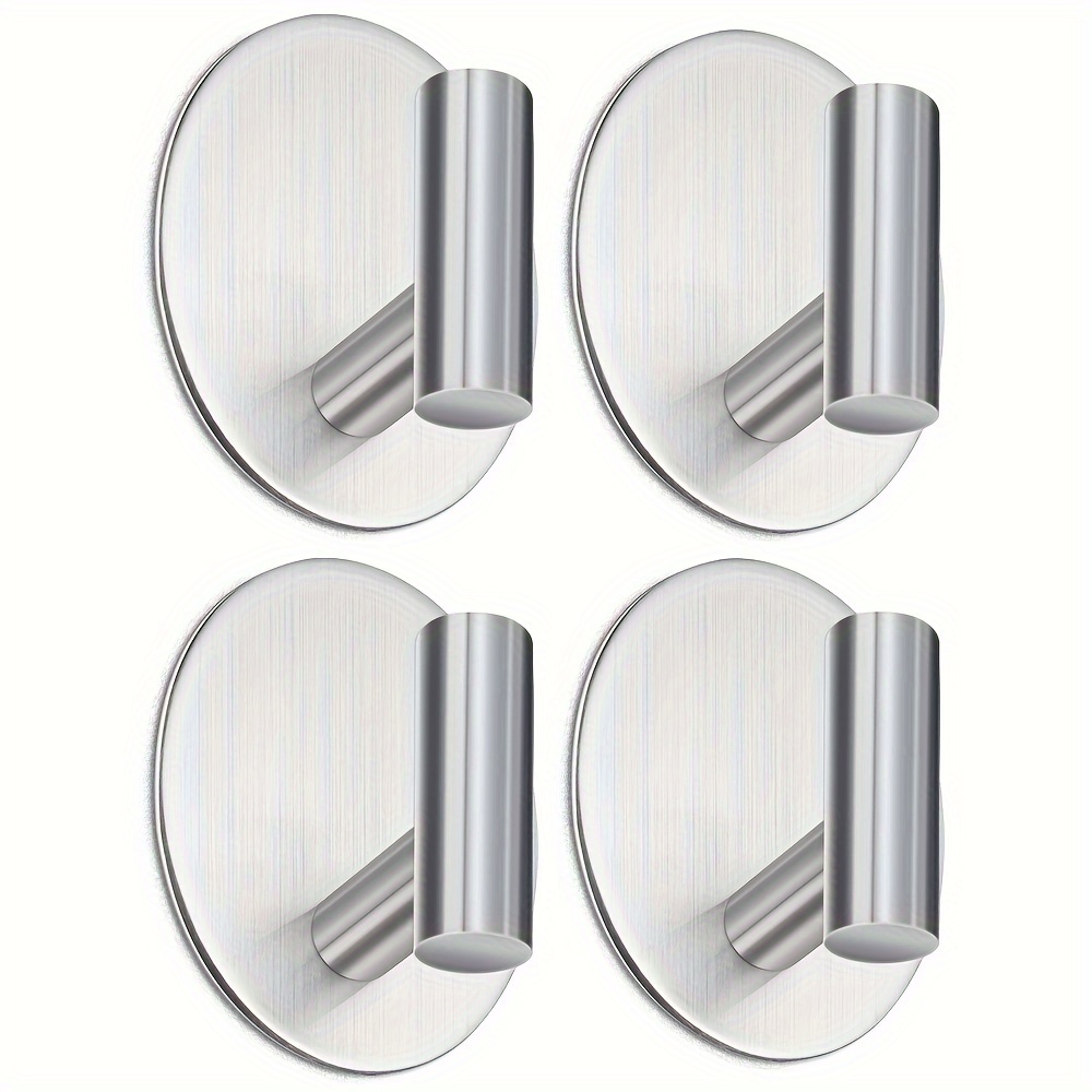 

4pcs Aikzik Stainless Steel Adhesive Hooks, Multi-functional Waterproof Hook,large Capacity For Hanging Bathrobes, Towels, Hats And Clothes Hooks Stick On Bathroom Or Kitchen, Silver