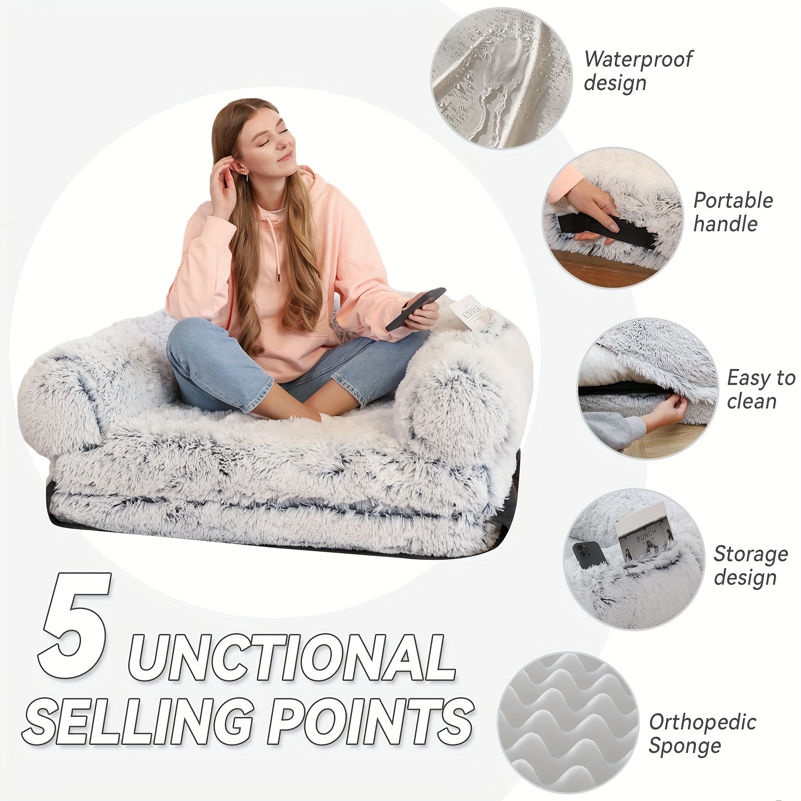 large plush folding pet bed for dogs and cats anti slip base cozy winter mattress soft polyester fits toy small medium large breeds Product details 2