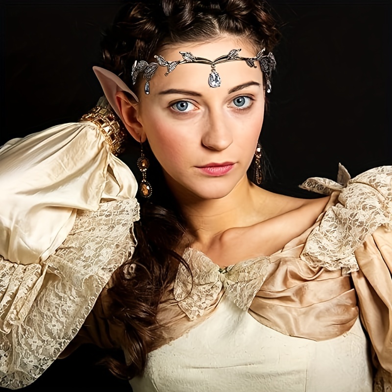 elegant elf ears set cosplay alloy crystal headband 2 - Temu