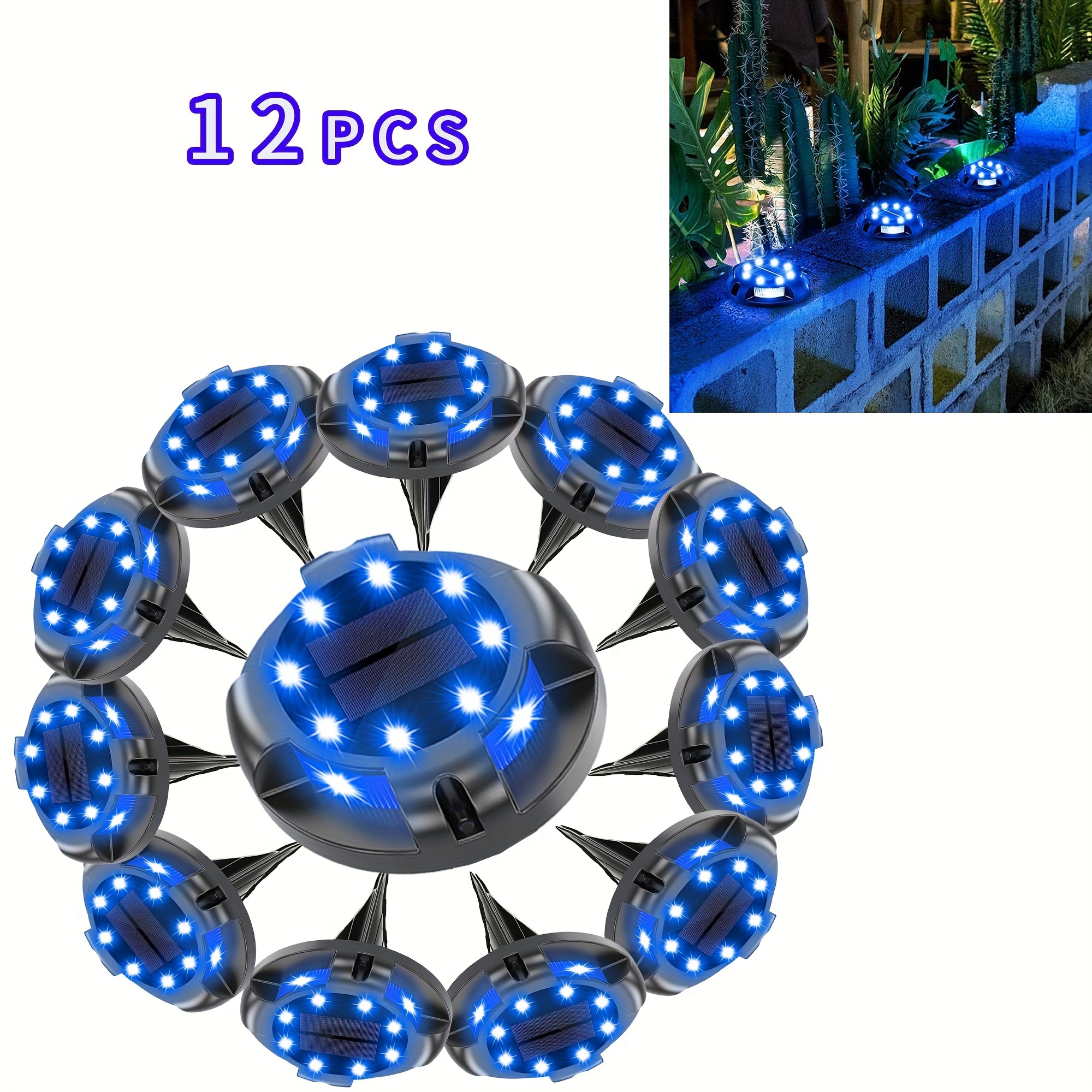 

12pcs Blue Solar Lights Sidelight, 12led Bright Solar Lights For Halloween Decorations