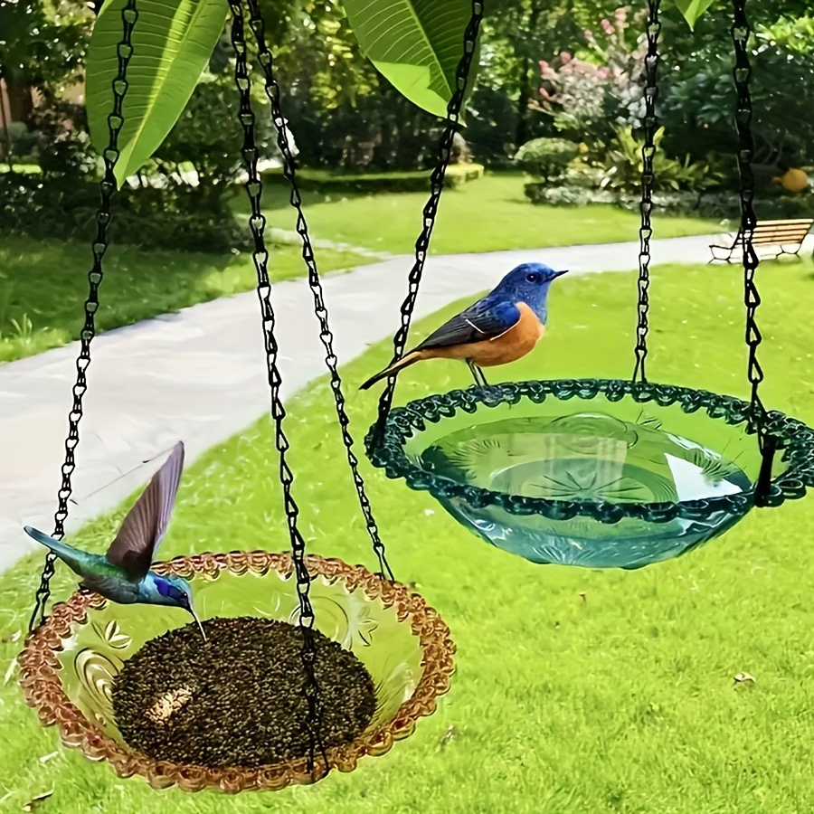 

Hanging Bird Feeder And Waterer Set - Acrylic Outdoor Decorative Bird Bath For Garden And Patio - Durable Pet Feeding Supplies For Species