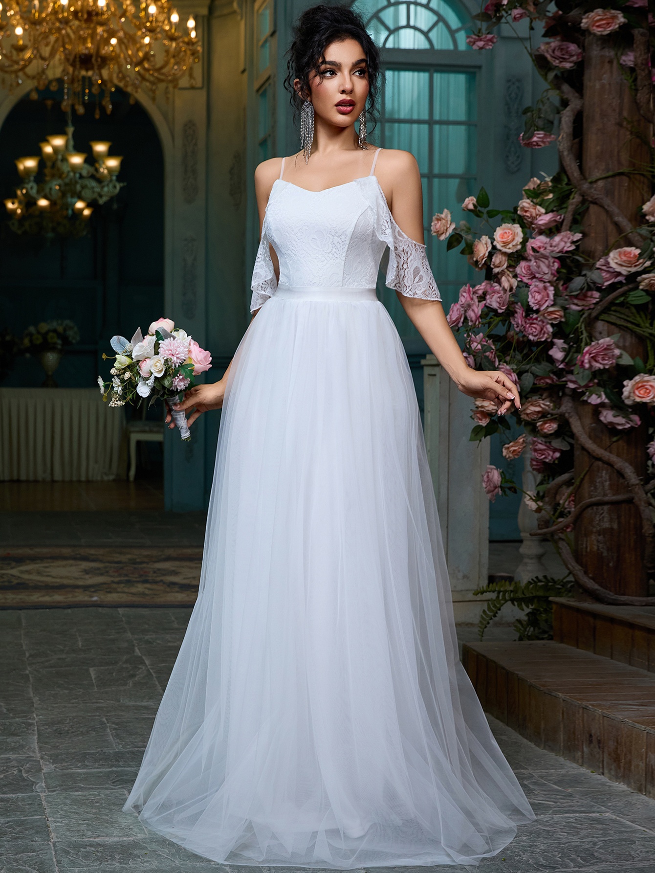 Women's Elegant Off-the-Shoulder * - A-Line Mermaid & Flared Skirt Formal  Gown with Lace Sleeves, Ultra-Long Train for Bridal Showers, Prom,  Homecoming, Quinceaera - Spring Summer Fall, Mermaid ...