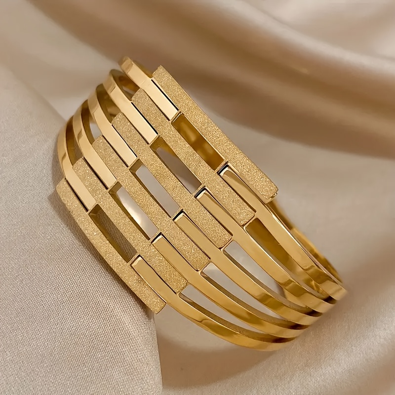 TEMU A Vintage 304 304 Stainless Steel Bracelet, Featuring A Hollowed Frosted Design, Ideal For Everyday Wear, Holidays, And New Year Presents.
