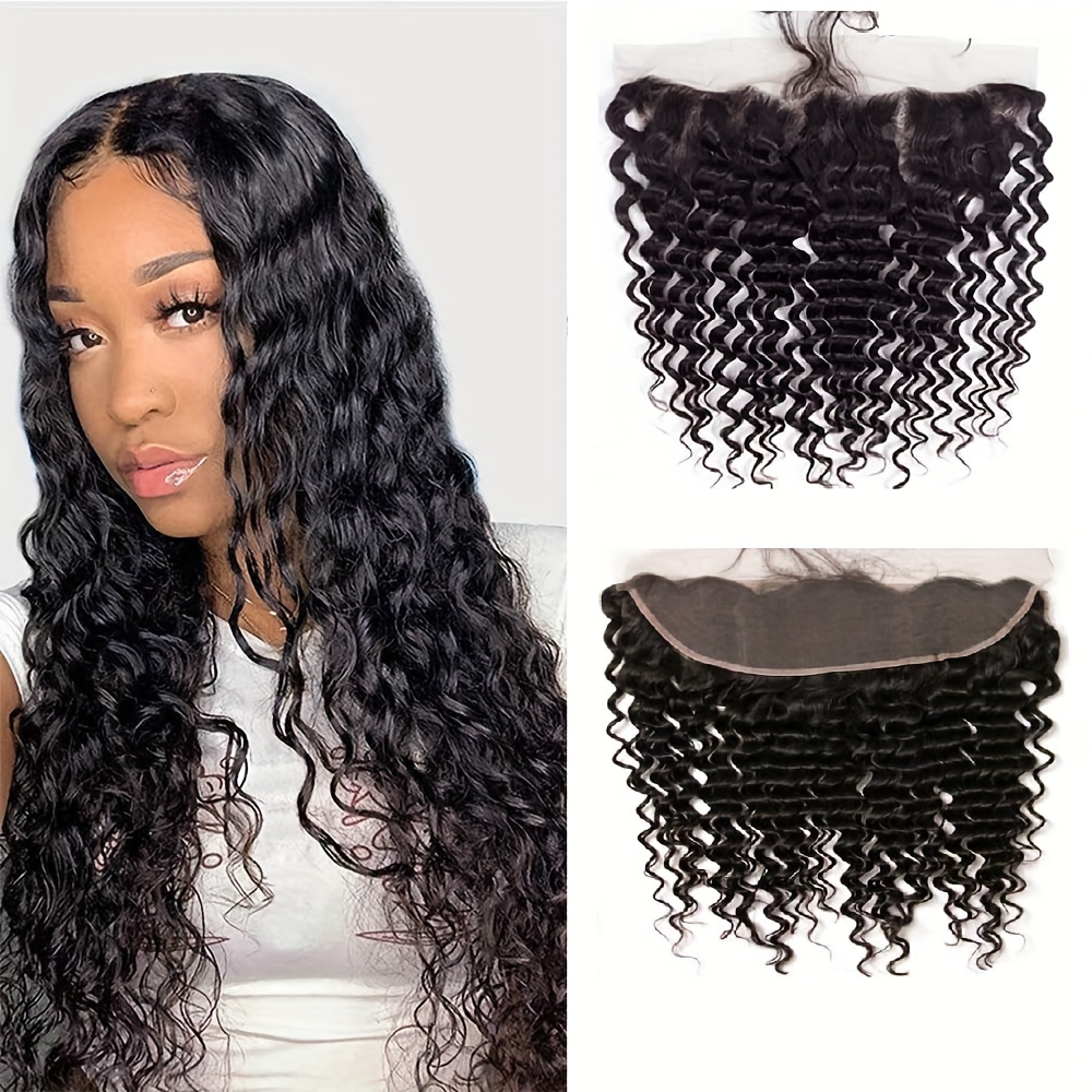 Lace Frontal Closure 13x4 Ear to Ear HD Lace Frontal Deep Curly Brazilian  Virgin Human Hair Extensions Frontal Bleached Knots Pre Plucked With Baby  Hair Natural Color 14 Inch 