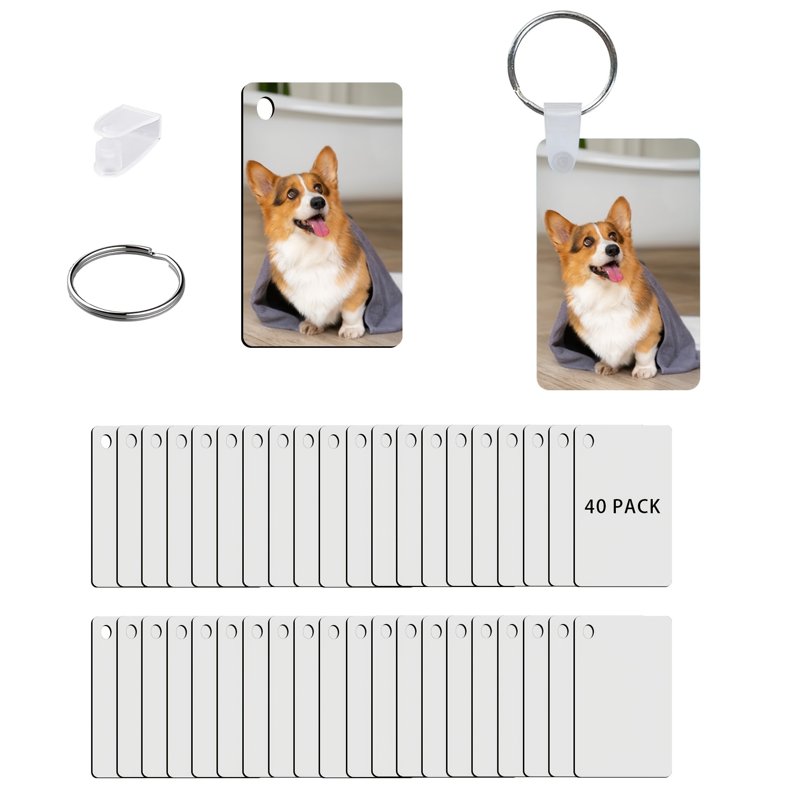TEMU 40pcs Porte-clés MDF vierges à sublimation, Porte-clés rectangulaires en bois à transfert thermique avec anneaux et clips de , Fournitures