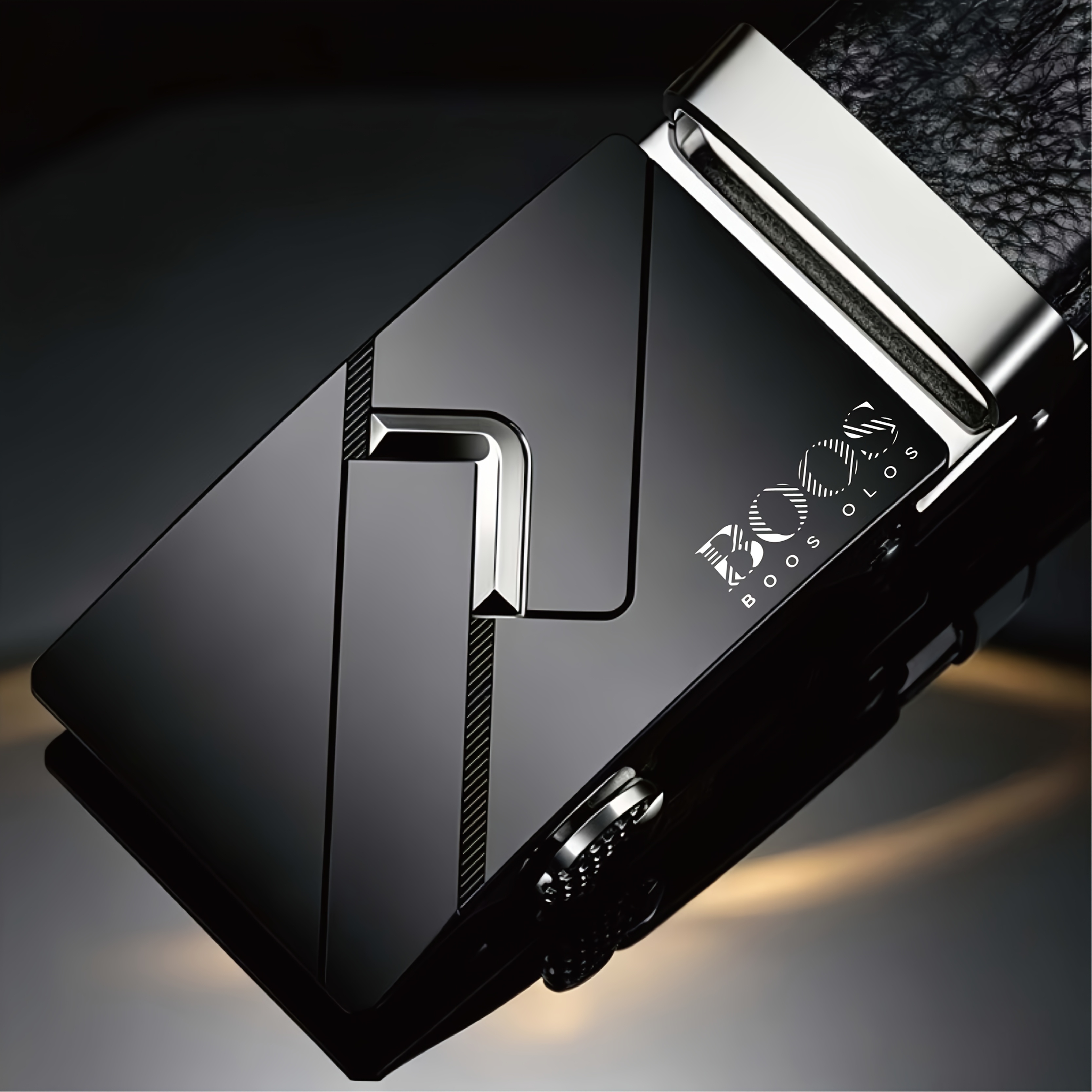TEMU Boos Logo Men's Business Belt, High-quality Pvc Strap And Alloy For Smooth, Durable Wear. Adjustable Length, Suitable For Suits And Jeans. A
