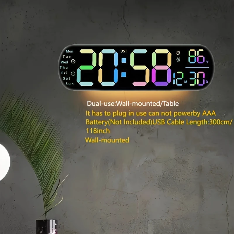 large digital wall clock with remote control dual alarm dst 10 level brightness led night light usb powered cordless or plug in use ideal for bedrooms living rooms or offices batteries not included details 13
