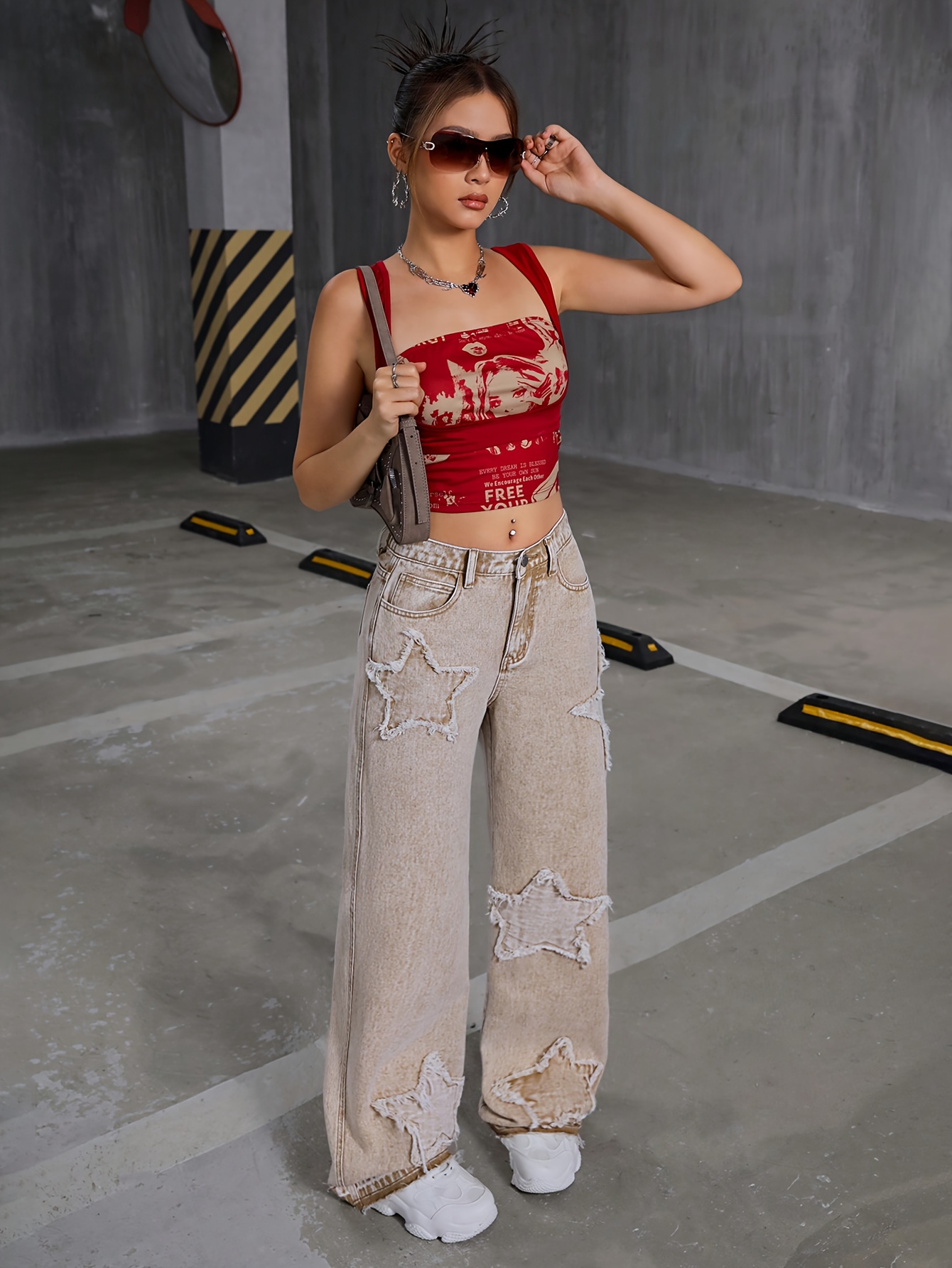 jeans niñas jeans anchos estrellas rasgados en Temu Dominican