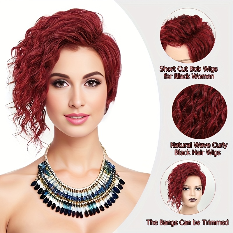 elegant women's short afro curly red bob wig Temu South Africa