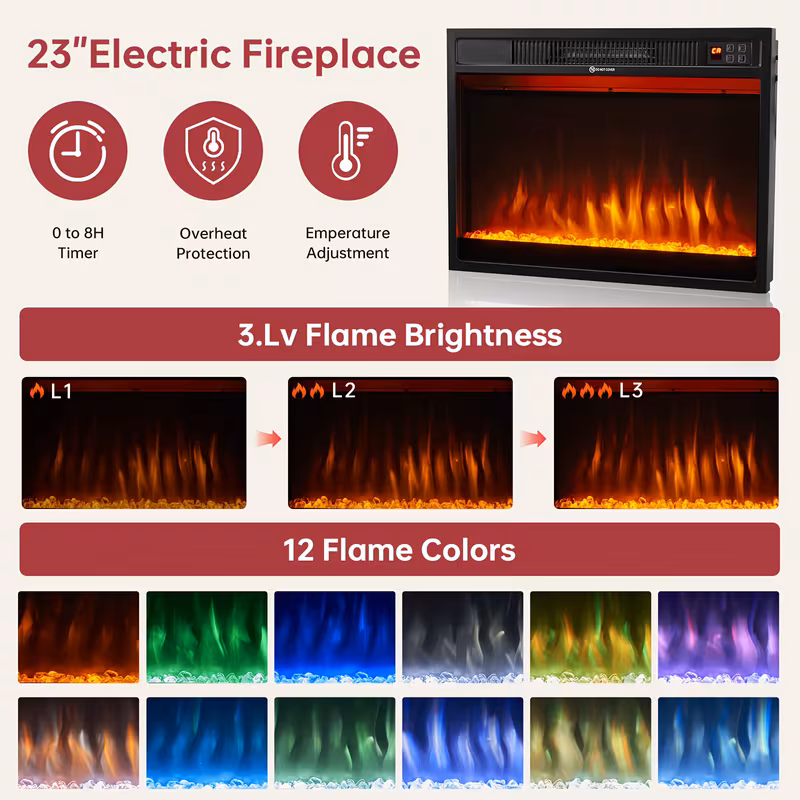 70-Inch Electric Fireplace TV Stand with Mantel - Modern Entertainment Center with Open Storage, LED Lights & Remote Control