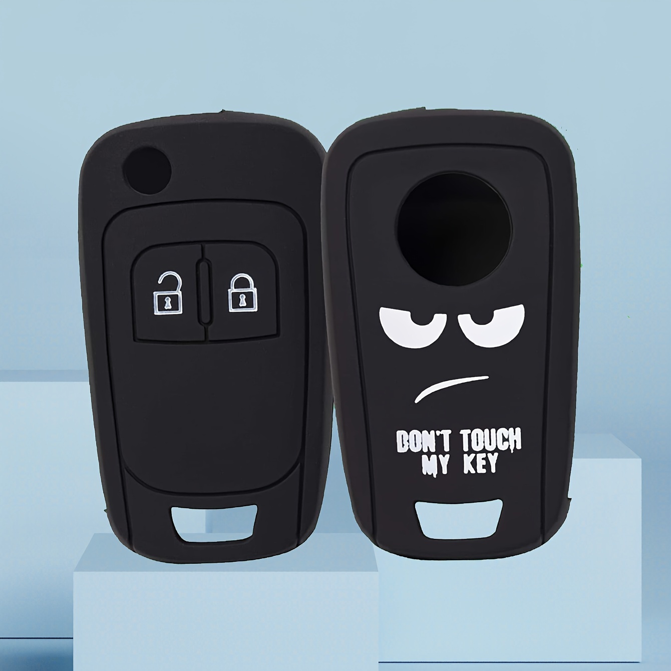 1pc Black Suitable For Car Key Silicone Protective Cover Anti-fall Foldable 2-button