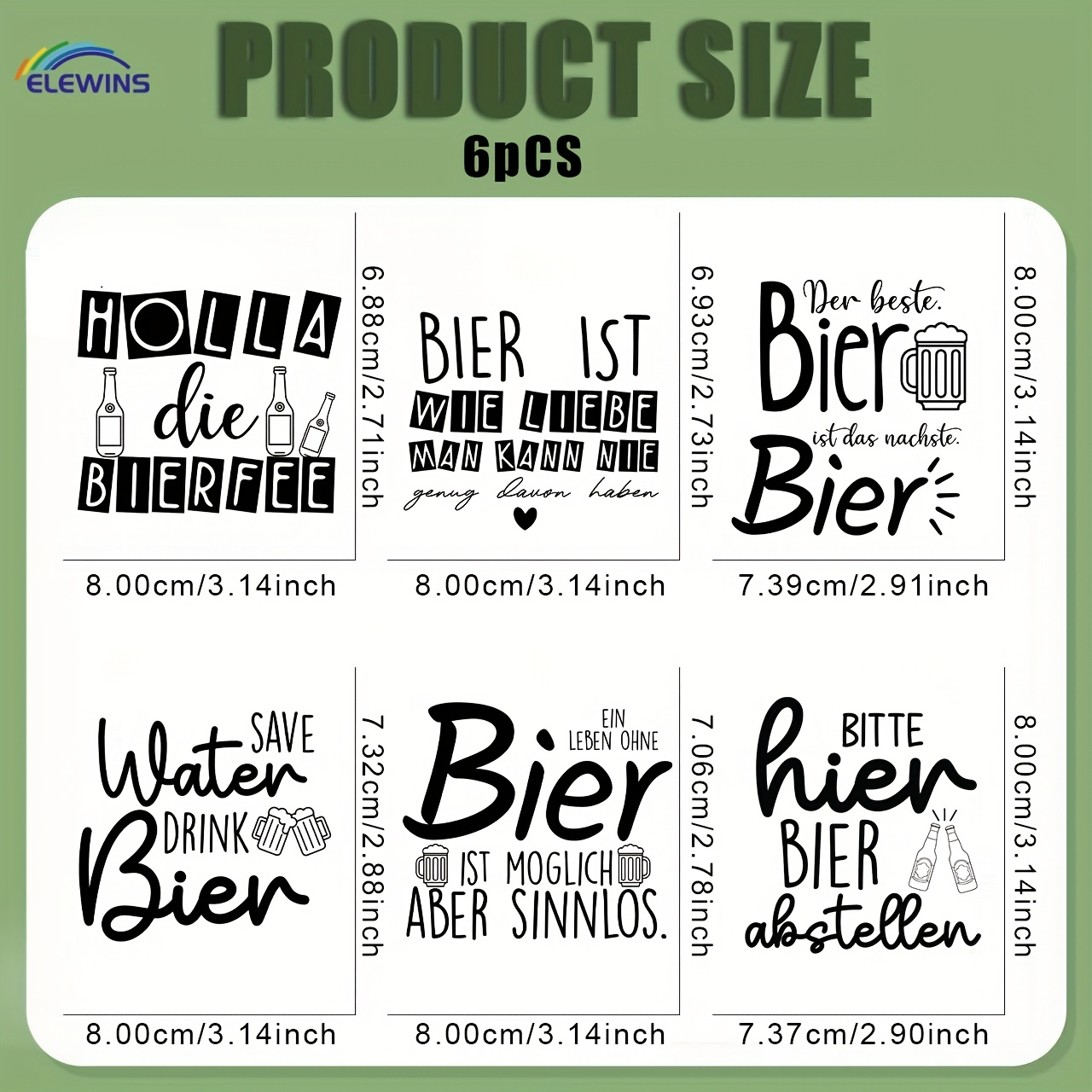 E-shop 6-teiliges/Set Germandrink Aufbügler DTF Transfers Aufkleber Waschbare Wärmeübertragungsdesigns Fertig zum Aufdrücken Abziehbilder Patch für