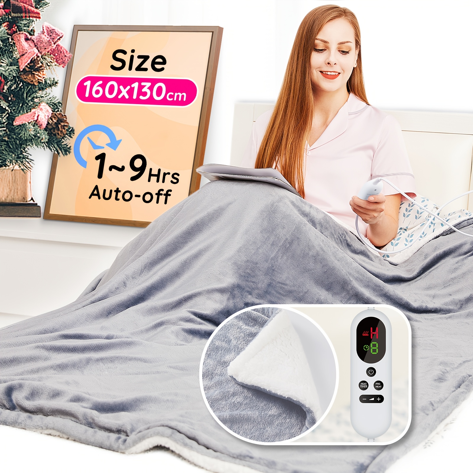 TEMU Coperta elettrica con spegnimento automatico, 130x160 cm, 10 livelli di riscaldamento, timer di spegnimento automatico massimo 9 ore, protezione