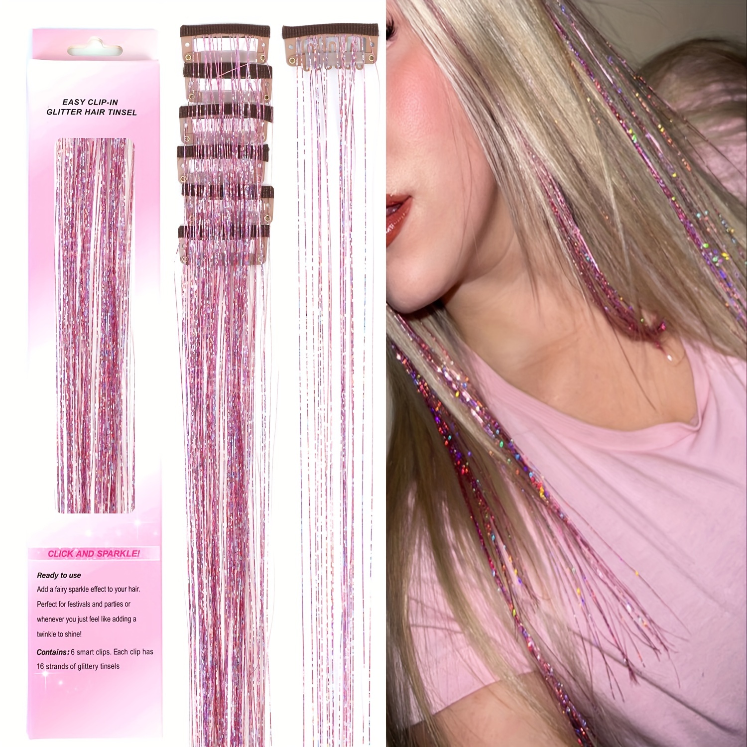 Hair Tinsel Clip In Glitter Tinsel Hair Extensions Clip In - Temu Oman