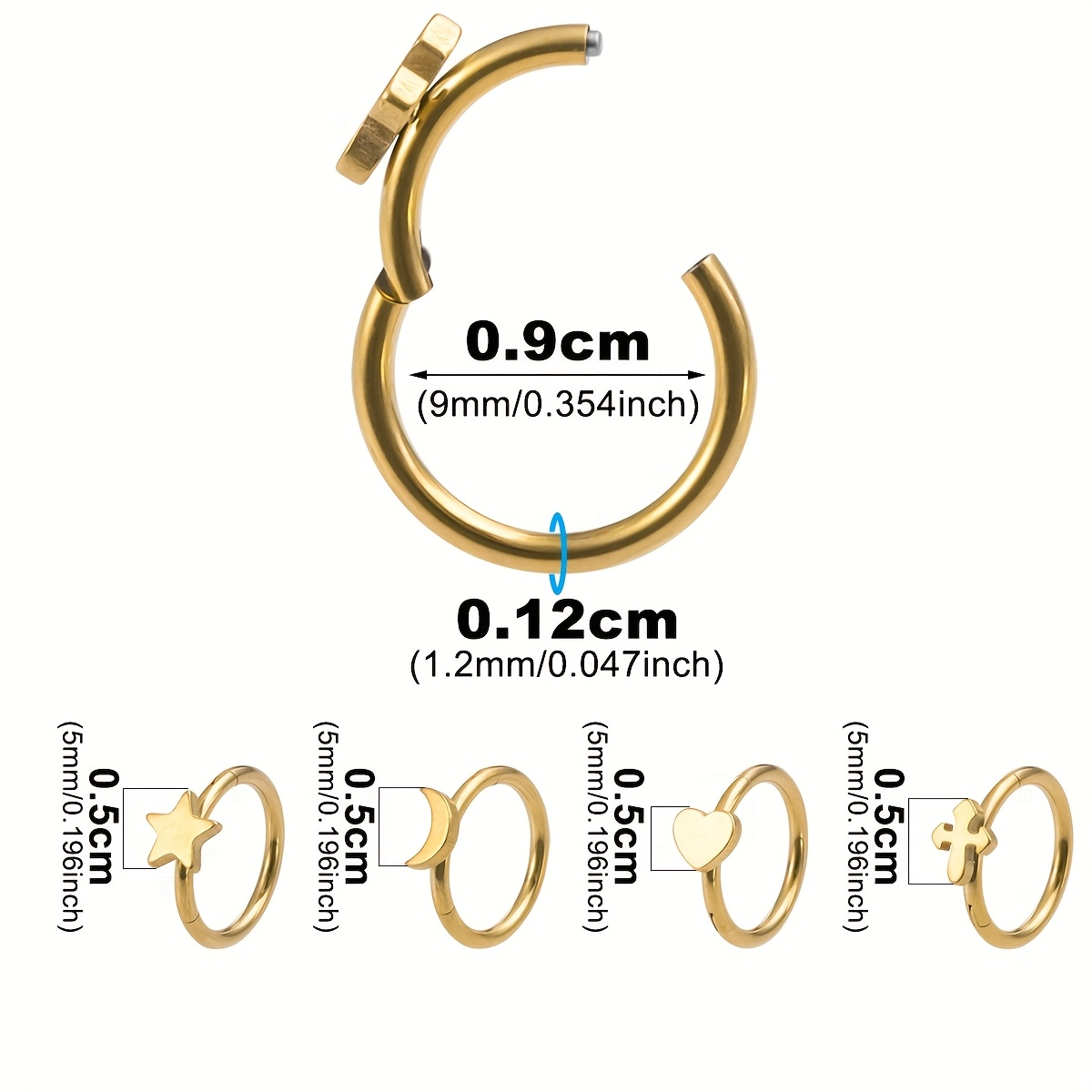Star Heart Cross Hoop Earrings, Nose Rings Set