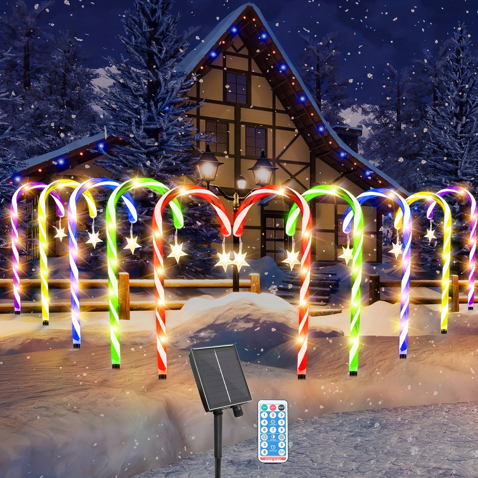 TEMU 10 Pack 21in Solar Candy Cane Lights, Solar Outdoor Christmas Decorations With Remote, Light Up Pathway Walkway Driveway, Yard Christmas