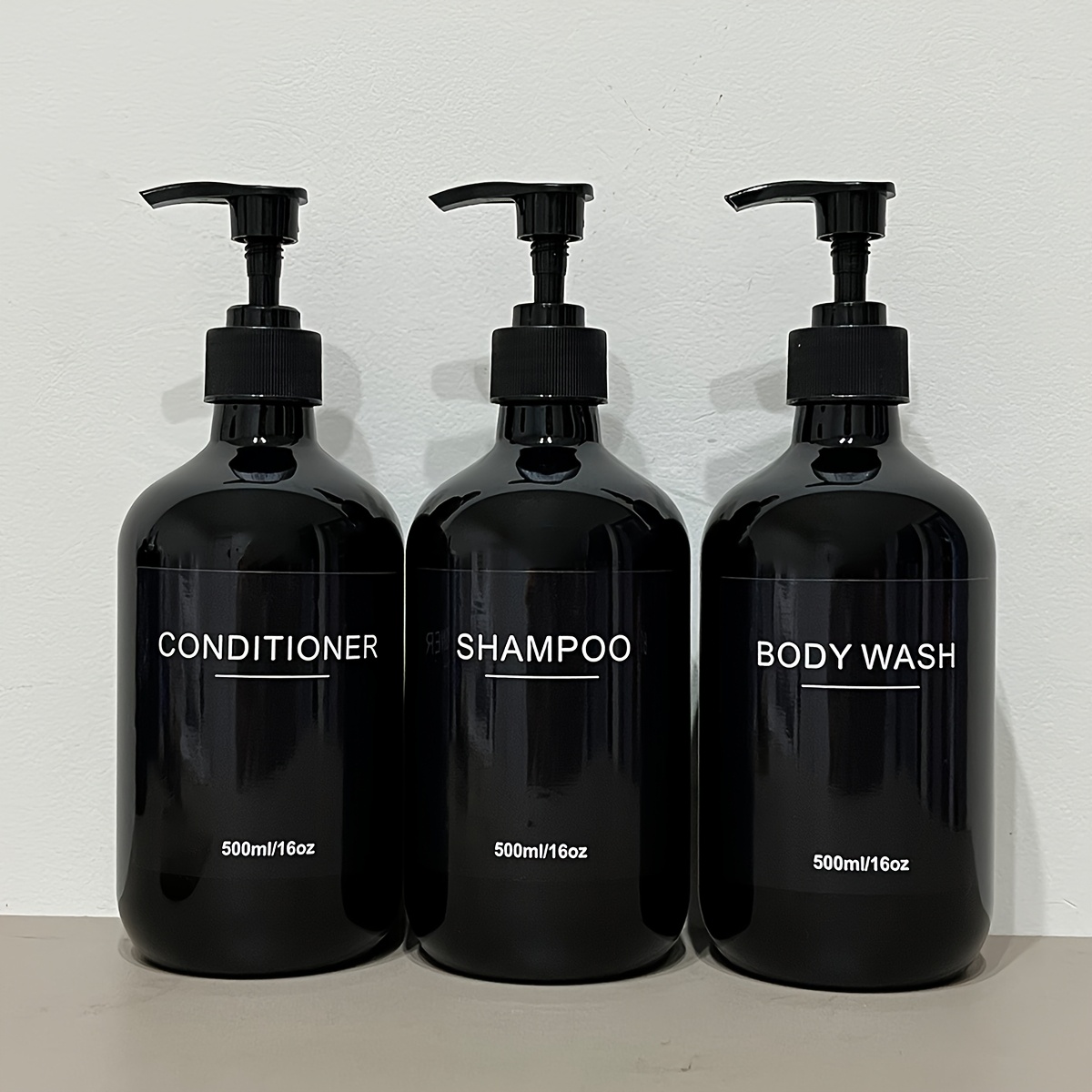 TEMU Juego de de Botella Dividida para Champú, Acondicionador y Gel de Ducha Ámbar de 500ml - Protección
