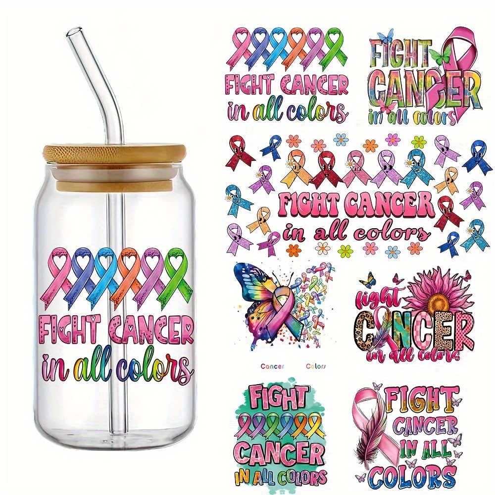 

4pcs Fight In Uv Dtf Cup Wraps | 16oz Glass Can Decals With Inspirational Messages & Ribbon Designs | Waterproof, -resistant Diy Stickers | Supportive & , 4.3x9.4in