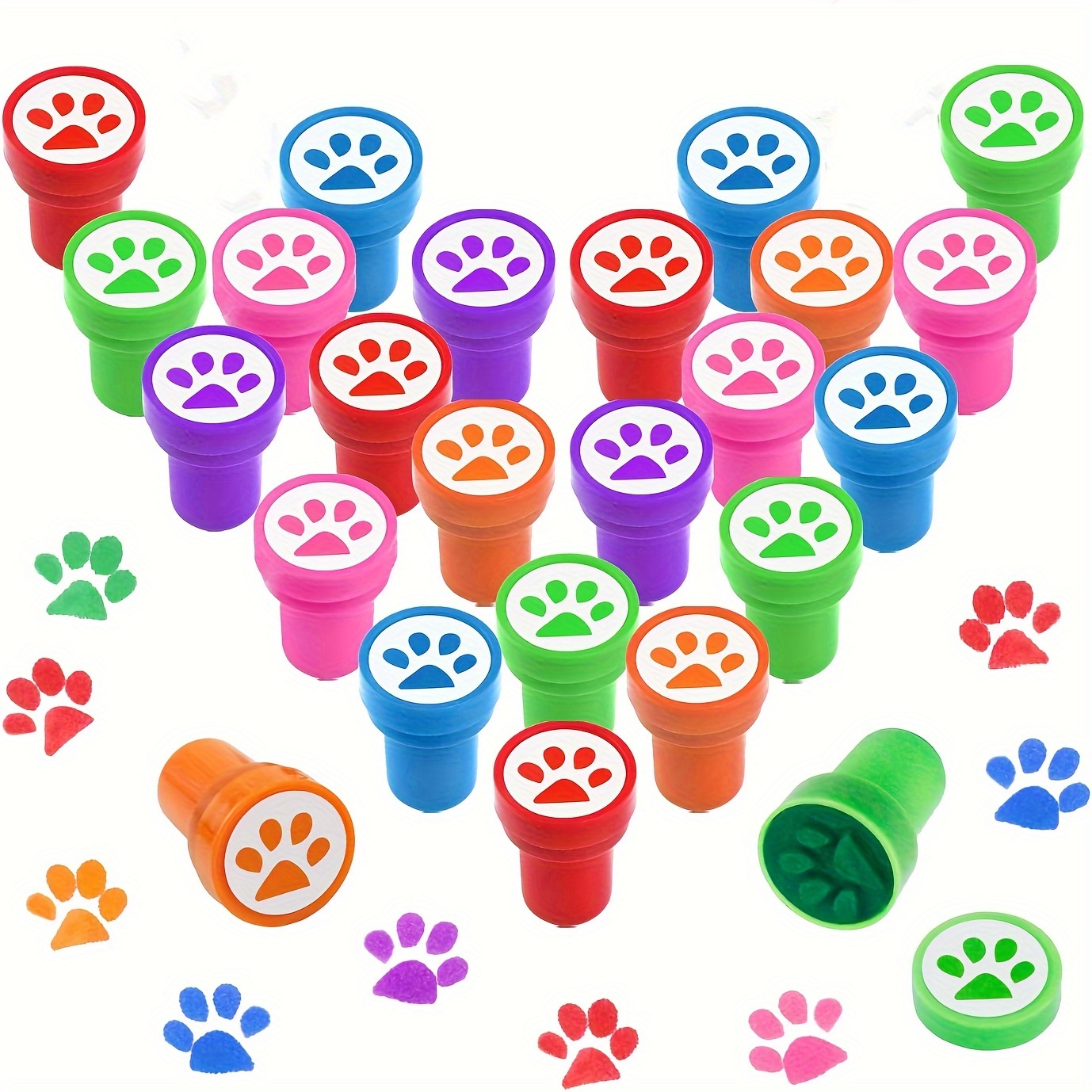 

30-pack Paw Print Stampers For Kids, Non-toxic Plastic Party Favors, Educational Toys For Ages 3-6, Stampers For Arts, Crafts, Rewards, And Birthday Party Gifts - Assorted Colors