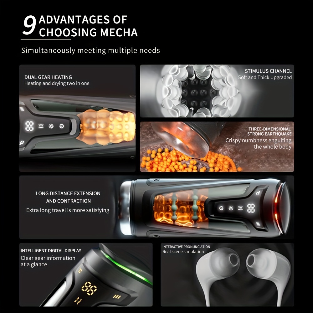 1 Valentine'S Day Male Gift, 9 Vibrations, 8 Modes, And 2 Heat Levels, Toy, Adult Toy, TPE Material, 3D Textured Tunnel, Adult Toys And Games, Hands-Free, Suitable for More Sizes, Rechargeable, Easy to Clean