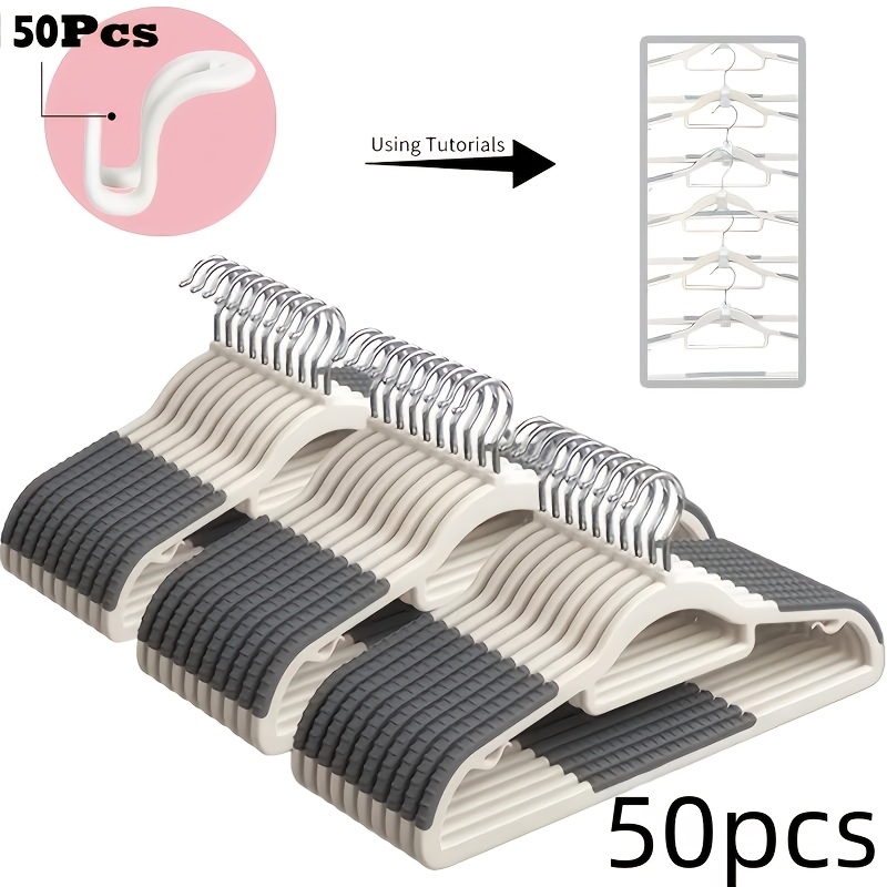 TEMU 50pcs Heavy-duty Non-slip Hangers (includes 50 Clips) Durable, Sturdy, Space-saving Design, Ideal For Shirts And Pants; Suitable For Indoor