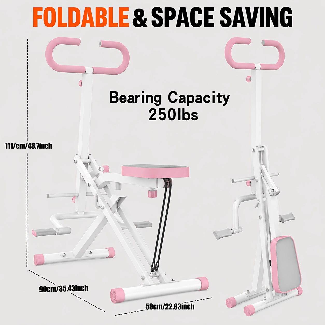 Image of Foldable For Leg Trainer, 2-in-1 Home Fitness Equipment, With Adjustable Resistance, Suitable For Leg, Glute, And , Space- Design, Pink And White, Without Battery