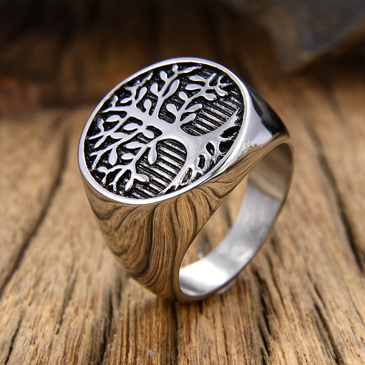 

Fashion Retro Tree Of Life Pattern Stainless Steel Ring For Men, Rock Hip Hop Style Ring