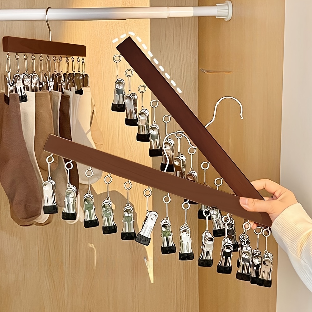 TEMU 12-clip Wooden Hat And Tie Storage Rack - Space-saving Wall-mounted Organizer For Baseball Caps, Duckbill Hats, Headscarves & Ties - Polished