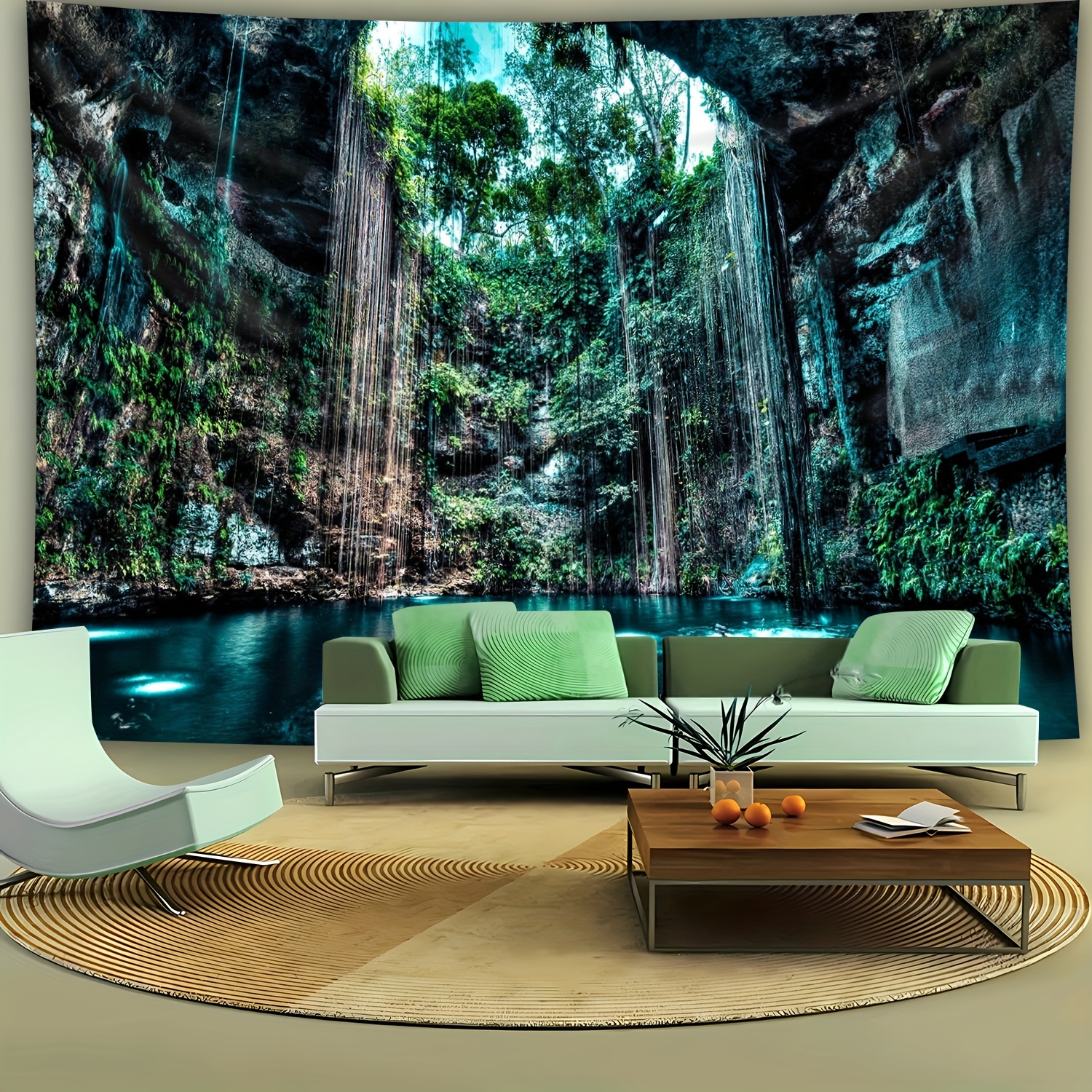 Natural Cave Swimming Pool Wall Tapestry Large Landscape Decor_voghion.com