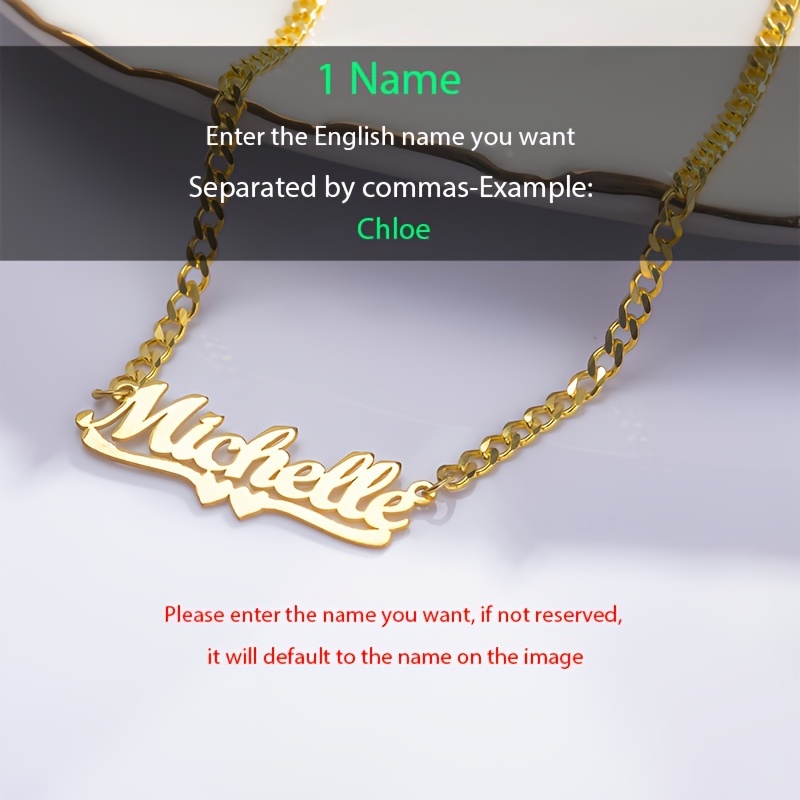 TEMU Custom Personalized Name Necklace, Cuban Chain Design 18k Gold Plated Stainless Steel, Bohemian Fashion Elegant Style, For Daily Wear And