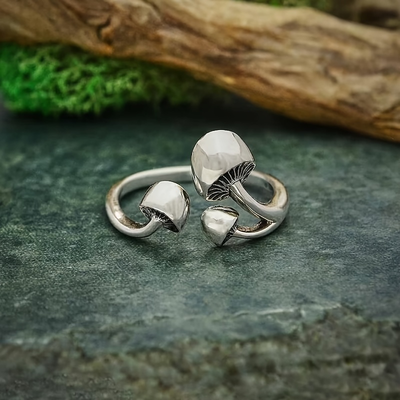 

Adjustable Silvery Color Mushroom Ring, Cute And Elegant Ladies Faux Jewelry, Simple Style, Open Cuff Design For Women